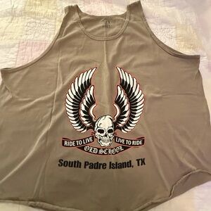 Tan Graphic Tank Top with Skull Design